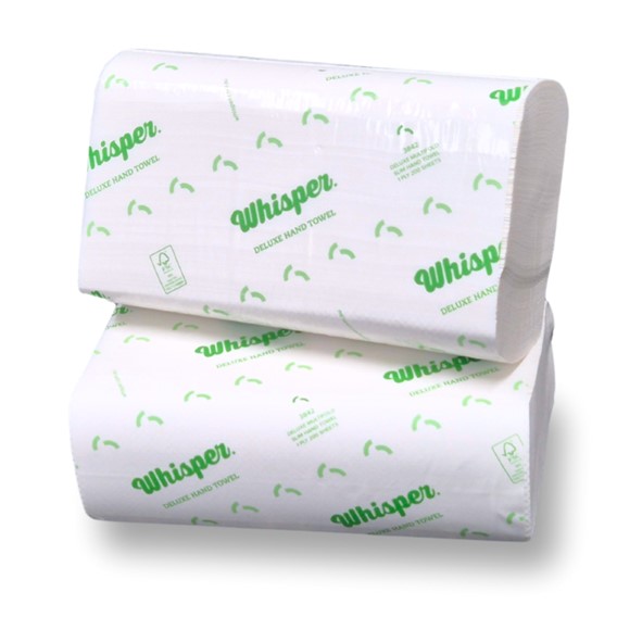 Whisper Slimline Hand Towel, 1ply Virgin White 23x23cm, 4000/ctn